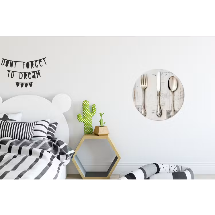 Zilver - Bestek - Hout Wandcirkel aluminium klein -kinderkamer