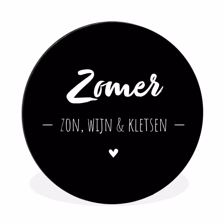 Zomer, zon, wijn & kletsen - Tekst - Zomer - Wijn - Quotes Wandcirkel aluminium klein -3d