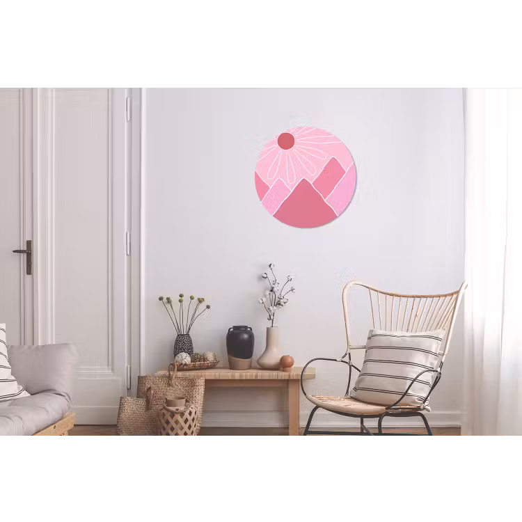 Zon - Bergen - Natuur - Abstract - Roze Wandcirkel aluminium klein -woonkamer
