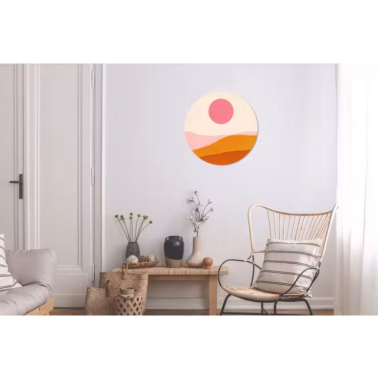 Zon - Heuvels - Abstract - Roze Wandcirkel aluminium klein -woonkamer
