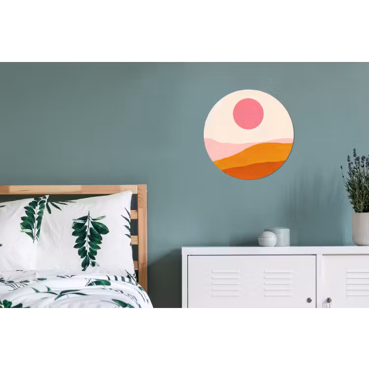 Zon - Heuvels - Abstract - Roze Wandcirkel aluminium klein -slaapkamer