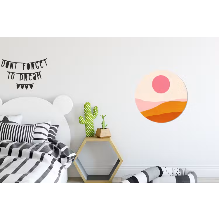 Zon - Heuvels - Abstract - Roze Wandcirkel aluminium klein -kinderkamer