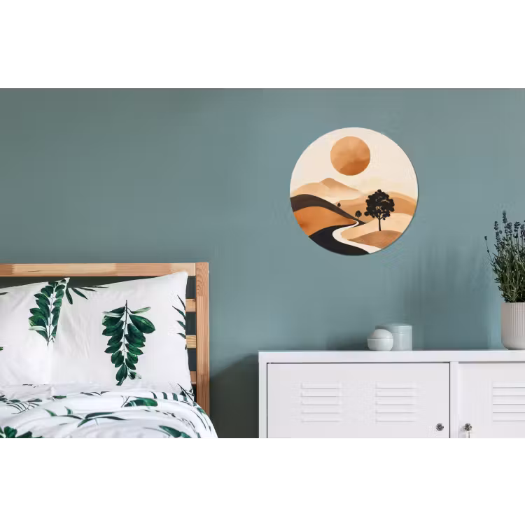 Zon - Heuvels - Boom - Abstract Wandcirkel aluminium klein -slaapkamer