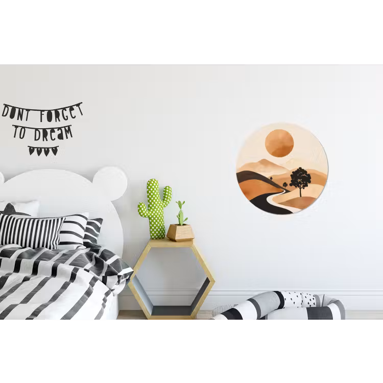 Zon - Heuvels - Boom - Abstract Wandcirkel aluminium klein -kinderkamer