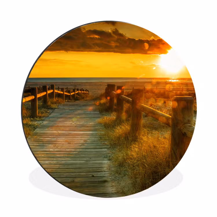 Zon - Strand - Duin - Horizon - Gras - Pad - Oranje Wandcirkel aluminium klein -3d