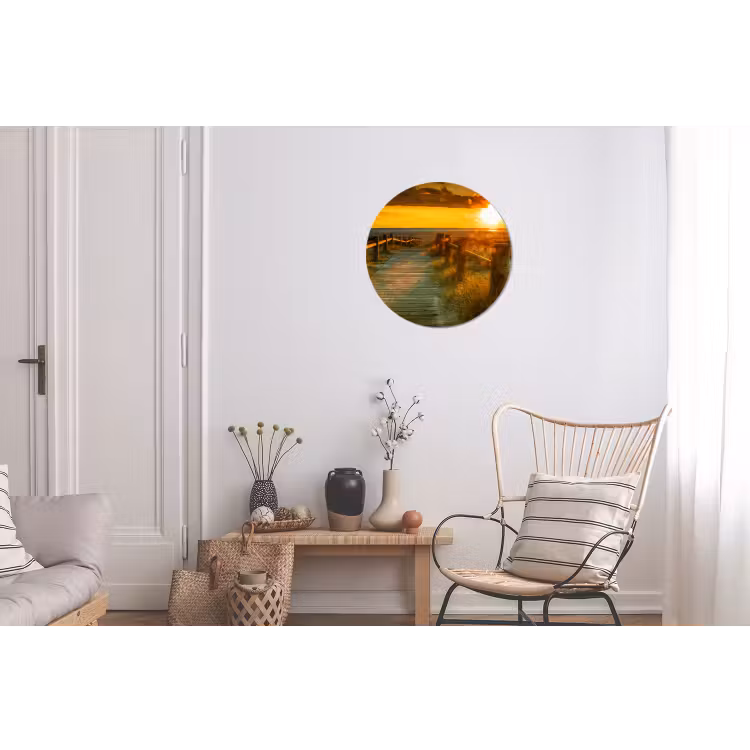 Zon - Strand - Duin - Horizon - Gras - Pad - Oranje Wandcirkel aluminium klein -woonkamer