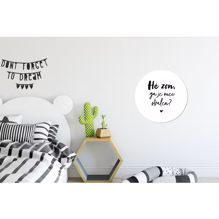 Zon - Tekst - Hé zon, ga je mee stralen? - Quotes Wandcirkel aluminium klein -kinderkamer