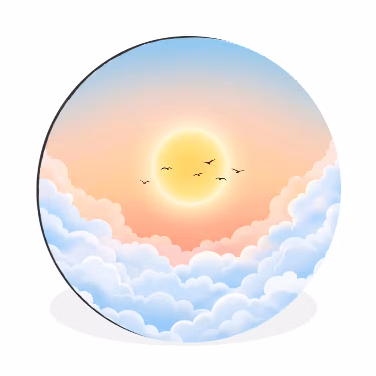 Zon - Vogels - Lucht - Natuur - Geel Wandcirkel aluminium klein -3d