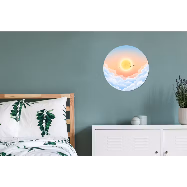 Zon - Vogels - Lucht - Natuur - Geel Wandcirkel aluminium klein -slaapkamer