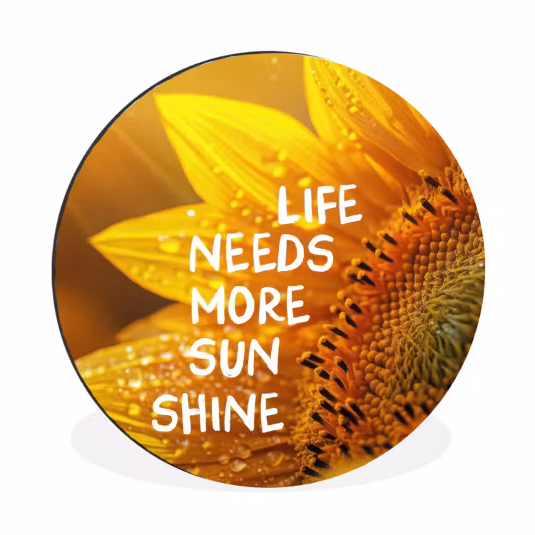 Zonnebloem - Close up - Geel - Quote Wandcirkel aluminium klein -3d