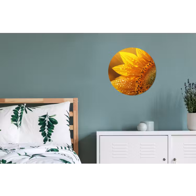 Zonnebloem - Dauwdruppels - Geel - Zonlicht Wandcirkel aluminium klein -slaapkamer