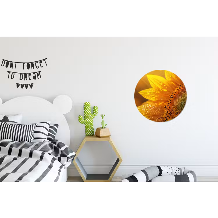 Zonnebloem - Dauwdruppels - Geel - Zonlicht Wandcirkel aluminium klein -kinderkamer