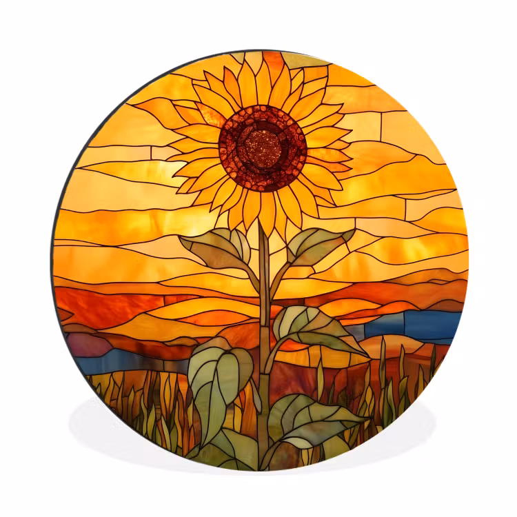 Zonnebloem - Mozaïek - Zonsondergang - Geel Wandcirkel aluminium klein -3d