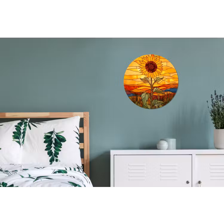 Zonnebloem - Mozaïek - Zonsondergang - Geel Wandcirkel aluminium klein -slaapkamer