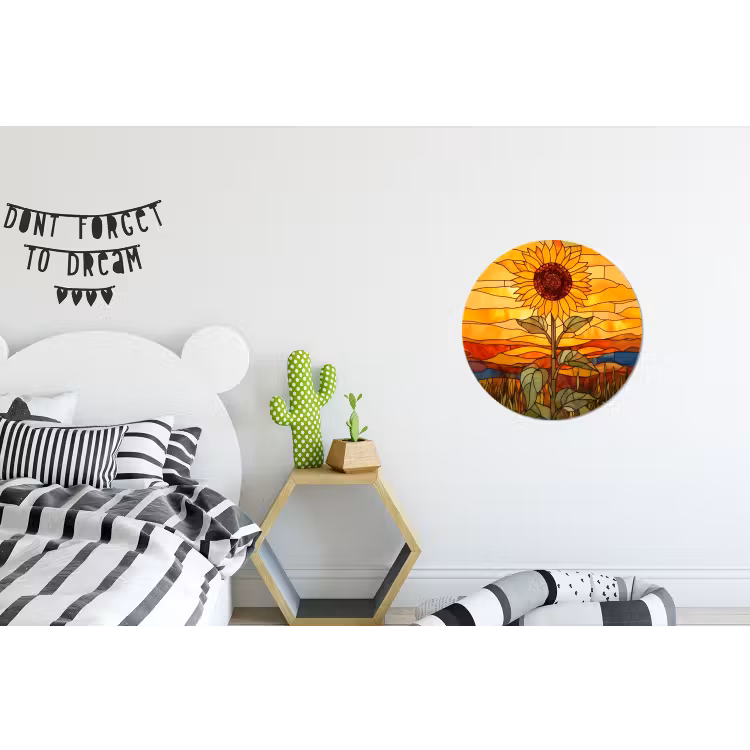 Zonnebloem - Mozaïek - Zonsondergang - Geel Wandcirkel aluminium klein -kinderkamer