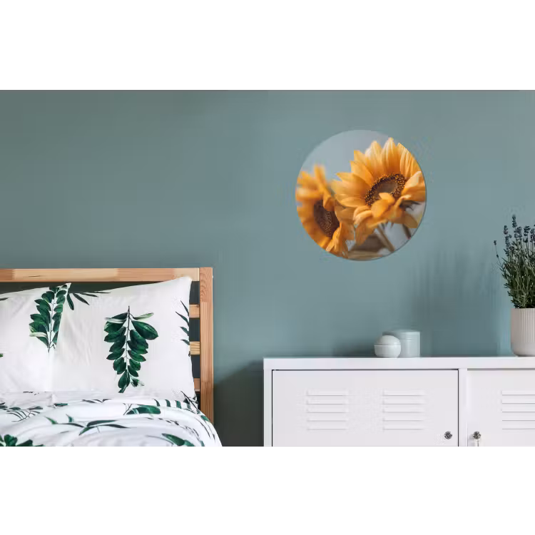 Zonnebloemen - Geel - Wazig Wandcirkel aluminium klein -slaapkamer