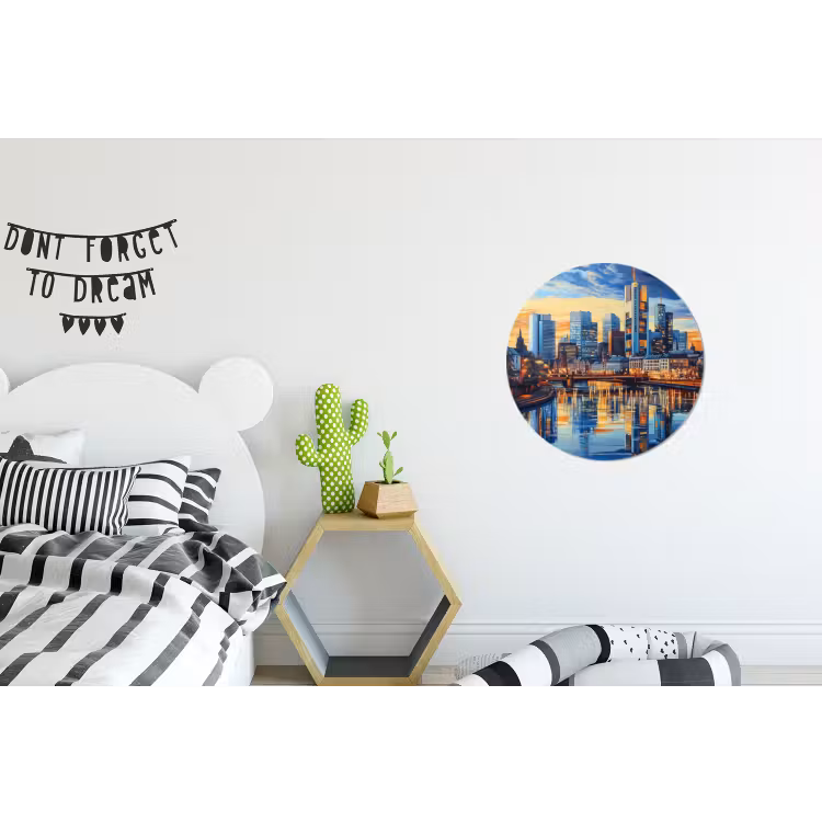 Zonsondergang Frankfurt - Stad - Skyline - Water Wandcirkel aluminium klein -kinderkamer