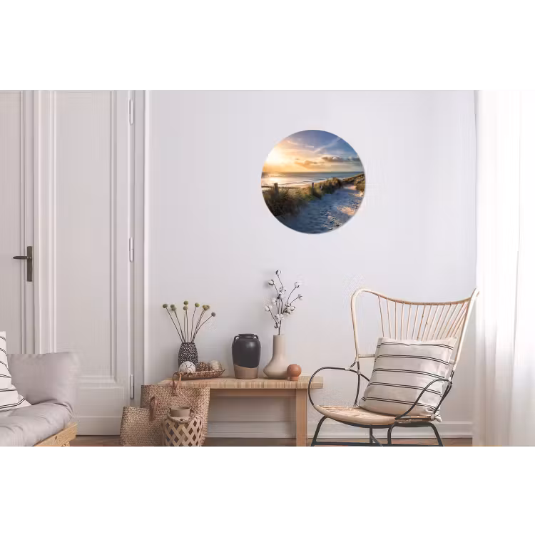 Zonsondergang - Strand - Duin - Gras - Bank Wandcirkel aluminium klein -woonkamer