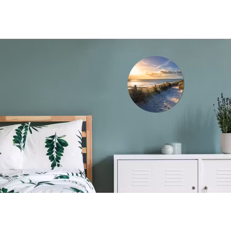 Zonsondergang - Strand - Duin - Gras - Bank Wandcirkel aluminium klein -slaapkamer