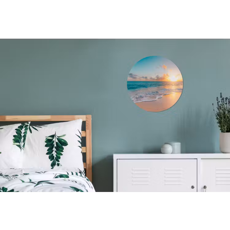 Zonsondergang - Strand - Zee - Zomer - Blauw Wandcirkel aluminium klein -slaapkamer