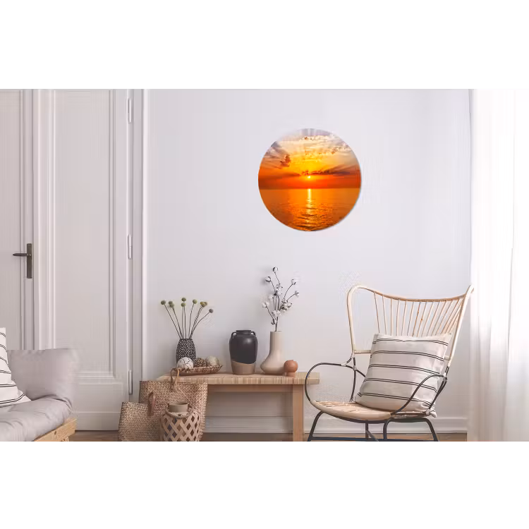 Zonsondergang - Zee - Lucht - Oranje - Horizon - Water Wandcirkel aluminium klein -woonkamer