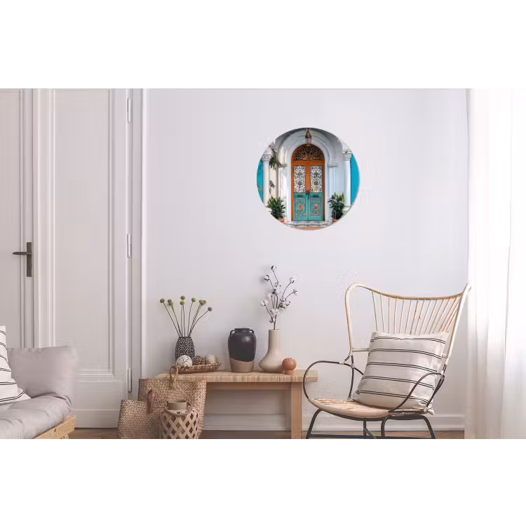 Zuilen - Sierlijke - Deur - Blauw Wandcirkel aluminium klein -woonkamer