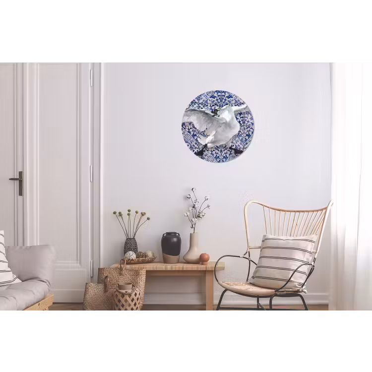 Zwaan - Kunst - Delfts blauw - Schilderij - Oude meesters Wandcirkel aluminium klein -woonkamer