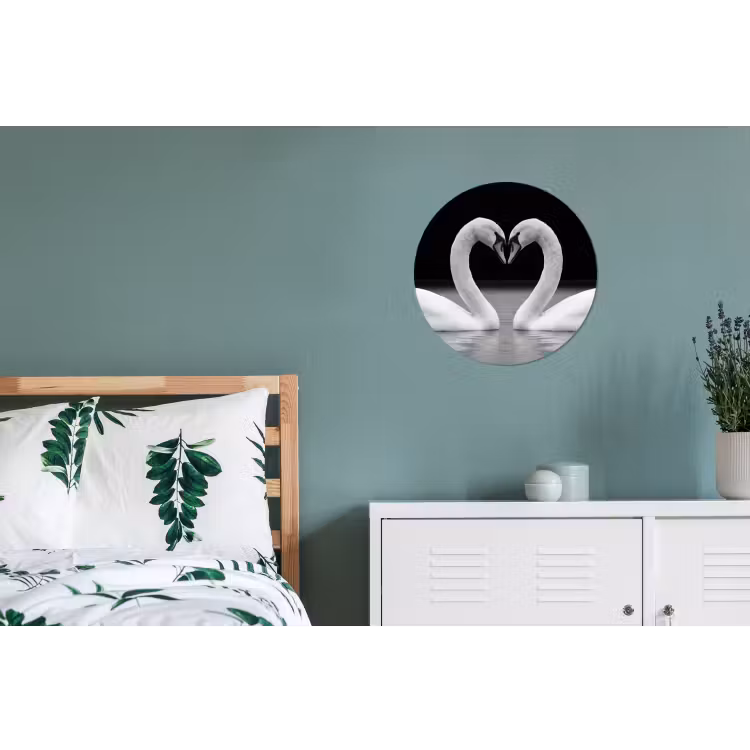 Zwanen - Hart - Zwart - Wit Wandcirkel aluminium klein -slaapkamer