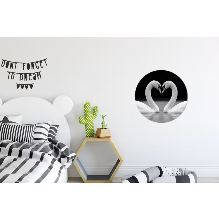 Zwanen - Hart - Zwart - Wit Wandcirkel aluminium klein -kinderkamer