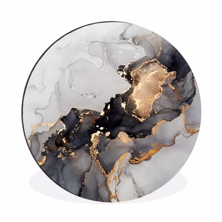 Zwart - Marmer - Luxe - Goud Wandcirkel aluminium klein -3d