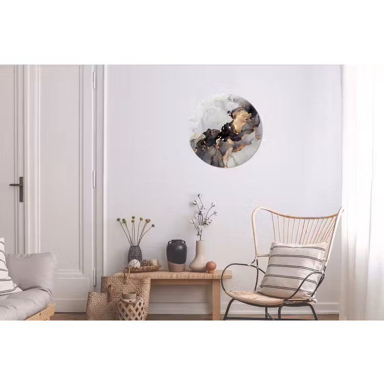 Zwart - Marmer - Luxe - Goud Wandcirkel aluminium klein -woonkamer