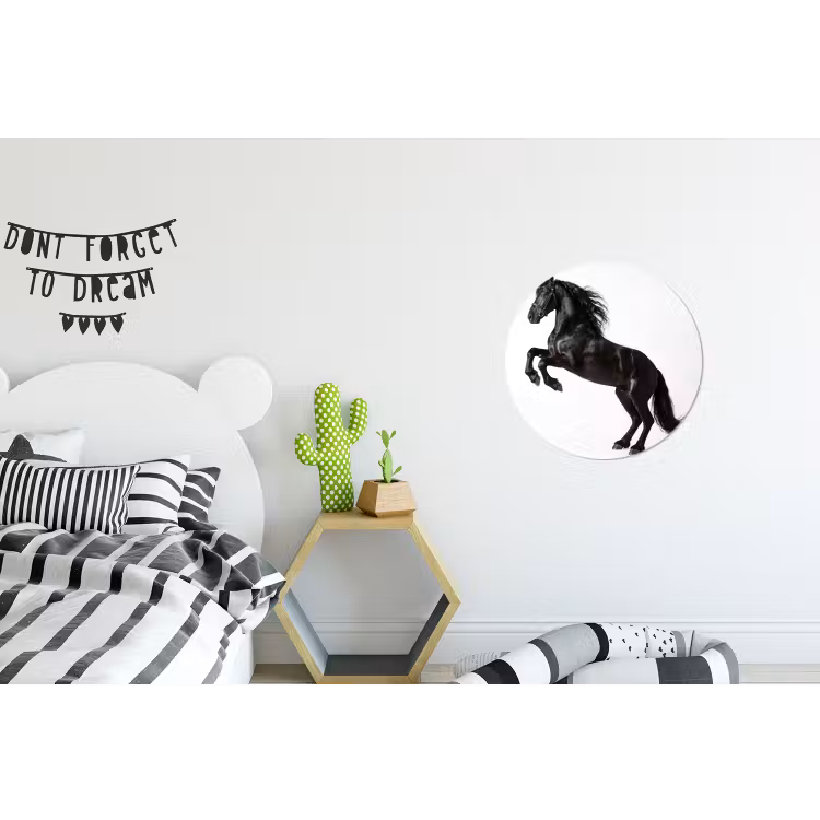 Zwart - Paard - Portret Wandcirkel aluminium klein -kinderkamer