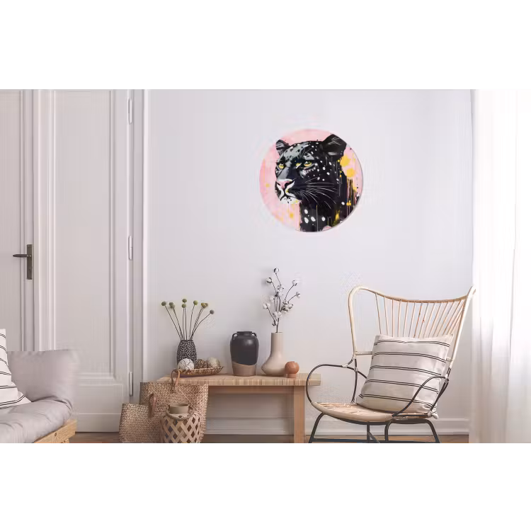 Zwart - Panter - Roze - Abstract Wandcirkel aluminium klein -woonkamer