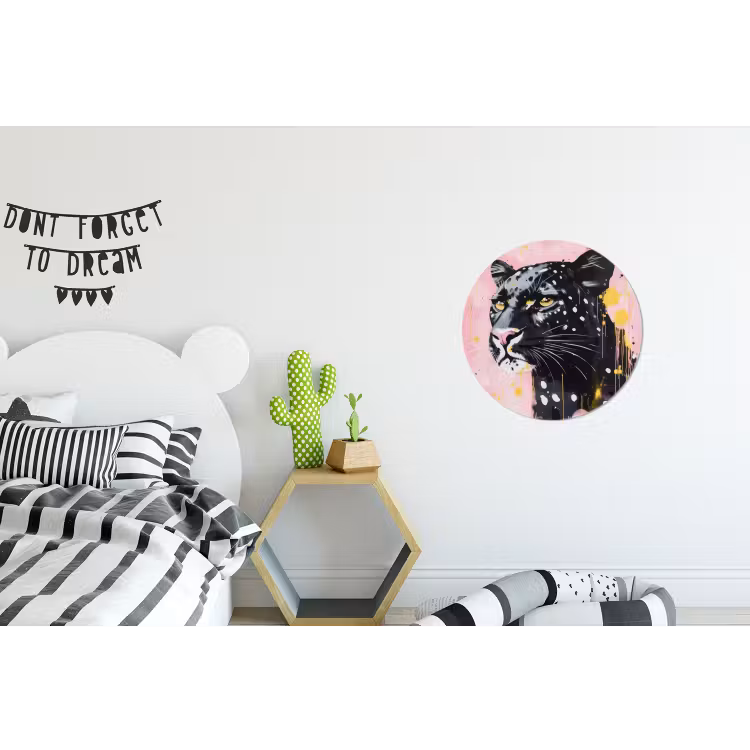 Zwart - Panter - Roze - Abstract Wandcirkel aluminium klein -kinderkamer