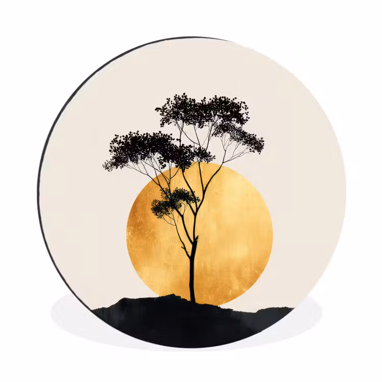 Zwarte boom - Gouden cirkel - Heuvel Wandcirkel aluminium klein -3d