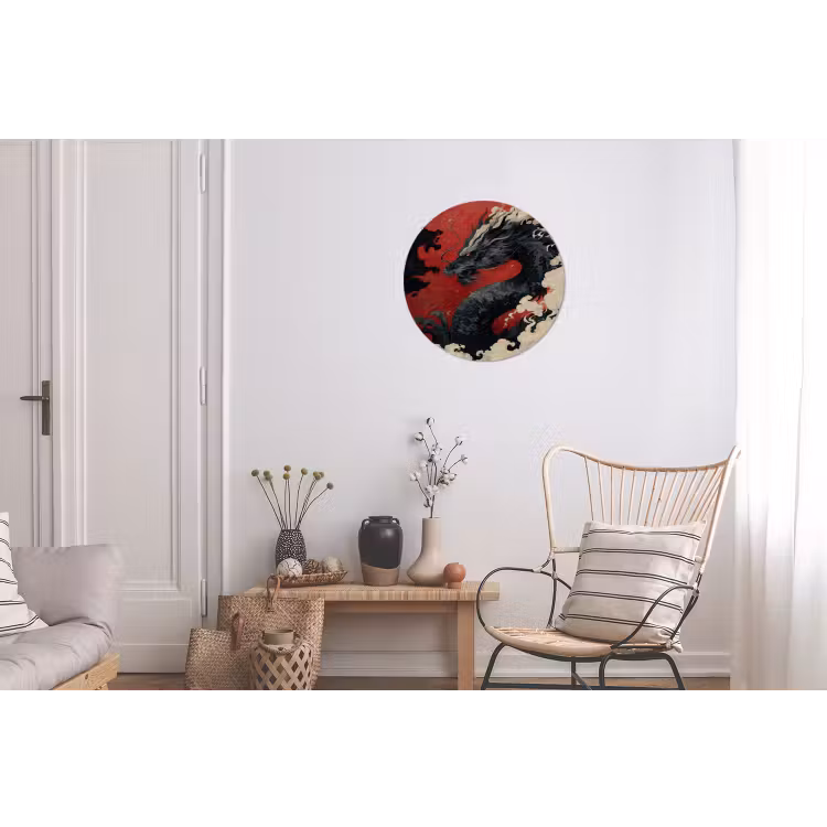 Zwarte draak - Rookwolken - Rood Wandcirkel aluminium klein -woonkamer