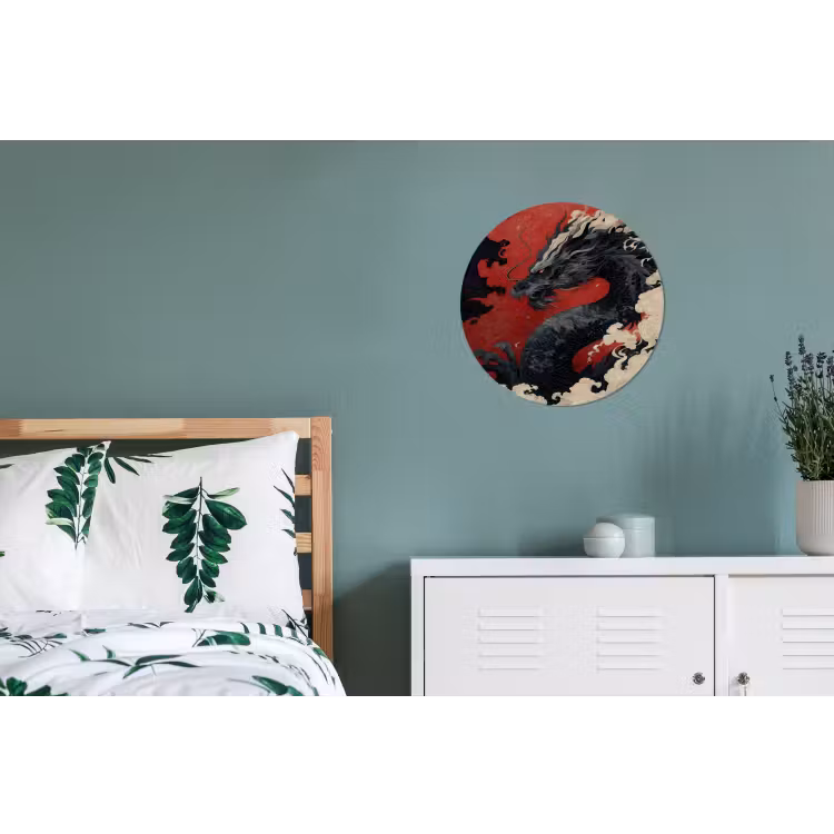 Zwarte draak - Rookwolken - Rood Wandcirkel aluminium klein -slaapkamer