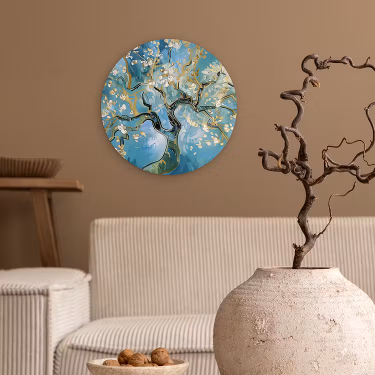 Amandelbloesem boom - Blauw - Abstract Wandcirkel kunststof plaat 5mm dik klein -sfeer1