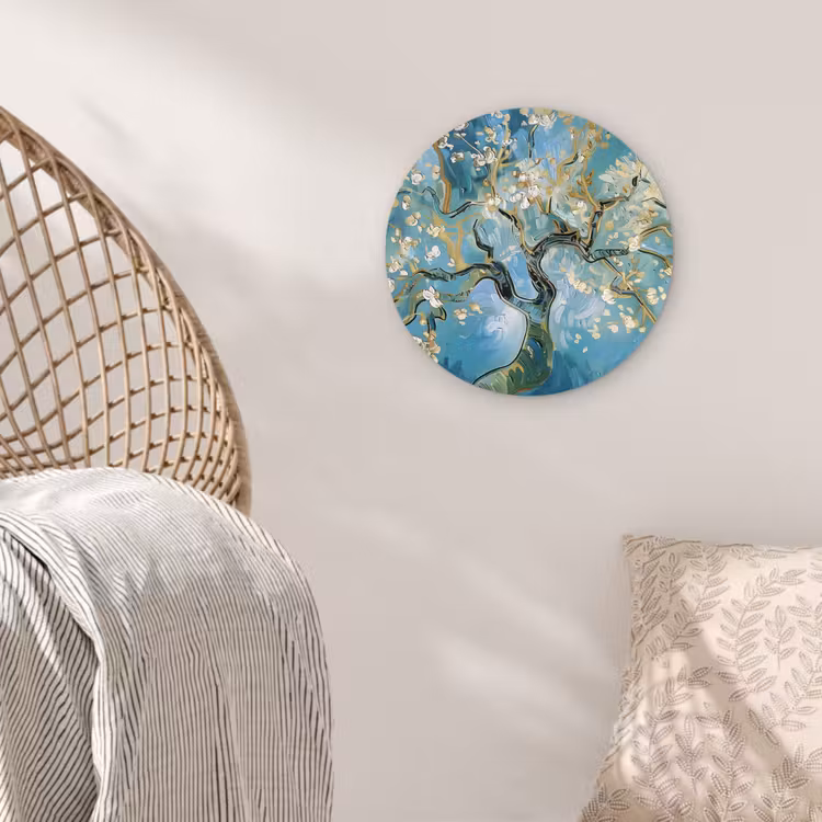 Amandelbloesem boom - Blauw - Abstract Wandcirkel kunststof plaat 5mm dik klein -sfeer5