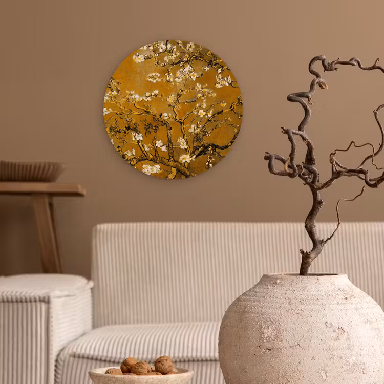 Amandelbloesem - Kunst - Van Gogh - Goud Wandcirkel kunststof plaat 5mm dik klein -sfeer1