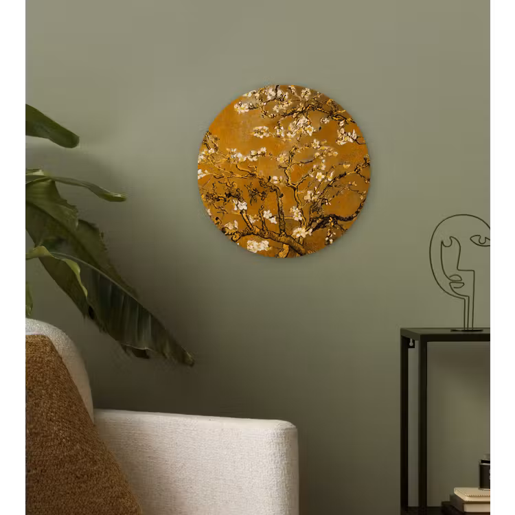 Amandelbloesem - Kunst - Van Gogh - Goud Wandcirkel kunststof plaat 5mm dik klein -sfeer3