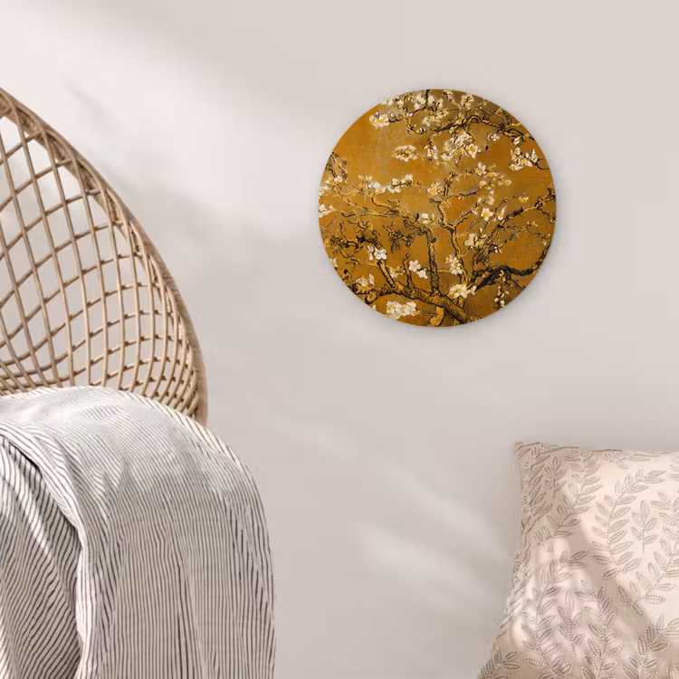 Amandelbloesem - Kunst - Van Gogh - Goud Wandcirkel kunststof plaat 5mm dik klein -sfeer5