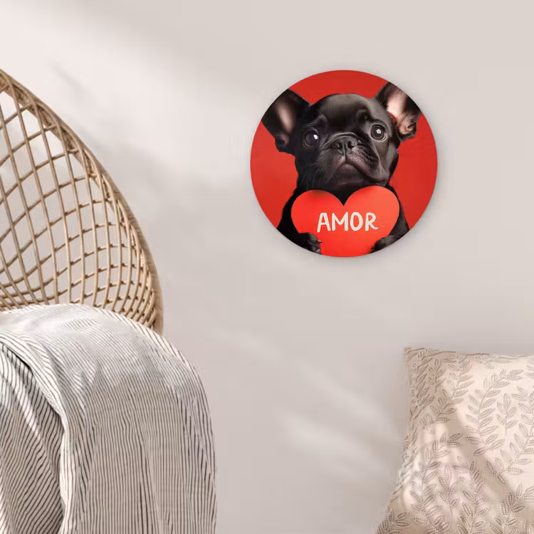 Amor - Hond  - Hartje - Rood Wandcirkel kunststof plaat 5mm dik klein -sfeer5