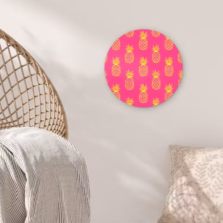 Ananas - Trendy - Roze Wandcirkel kunststof plaat 5mm dik klein 188 -sfeer5