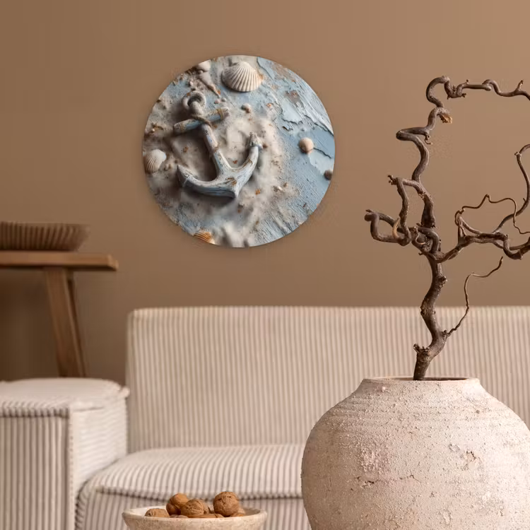 Anker - Hout - Schelpen - Zand Wandcirkel kunststof plaat 5mm dik klein -sfeer1