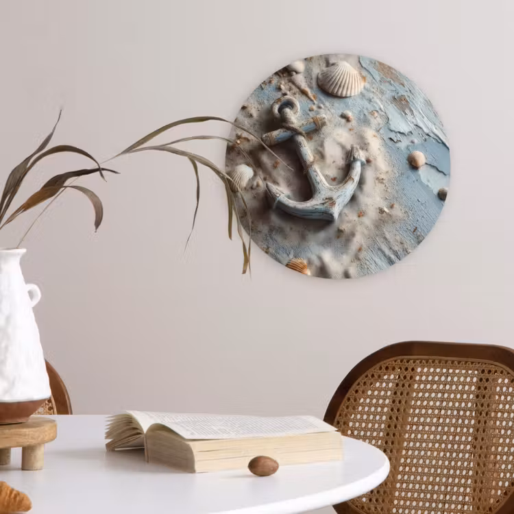 Anker - Hout - Schelpen - Zand Wandcirkel kunststof plaat 5mm dik klein -sfeer4
