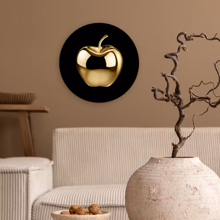 Appel - Goud - Chrome - Zwart Wandcirkel kunststof plaat 5mm dik klein -sfeer1