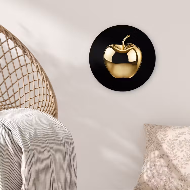 Appel - Goud - Chrome - Zwart Wandcirkel kunststof plaat 5mm dik klein -sfeer5