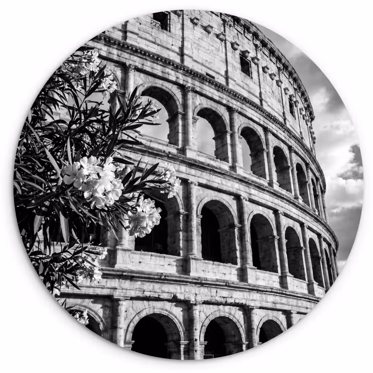 Architectuur - Colosseum - Rome - Historisch - Zwart-wit Wandcirkel kunststof plaat 5mm dik klein -3d
