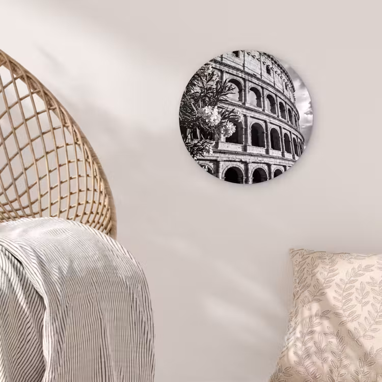 Architectuur - Colosseum - Rome - Historisch - Zwart-wit Wandcirkel kunststof plaat 5mm dik klein -sfeer5